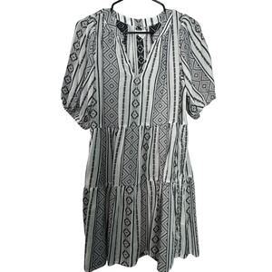 Velvet-Graham & Spencer Monique Jacquard Boho Puff Sleeve Dress Black White XS